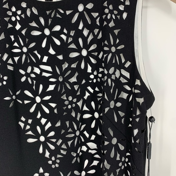 Calvin Klein Black Floral Cutout Shift Dress Crew Neck Sleeveless Size 2 Career - Picture 4 of 7